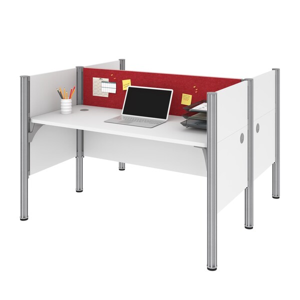 Bestar Pro-Biz 63W Office Cubicles with Red Tack Boards and Low Privacy Panels in white